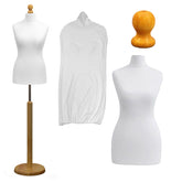 Display Guru Female Uk Size 12/14 Dressmakers Tailors Dummy Mannequin , White Torso Bust with Light Wood Round Base